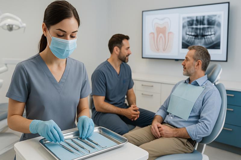 Preventive restoration dentist Marina del Rey reviewing digital scans with a patient in a modern, calming dental treatment room.