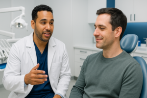 Blog 1 Dentist consulting with a patient in a modern dental practice in Marina del Rey.